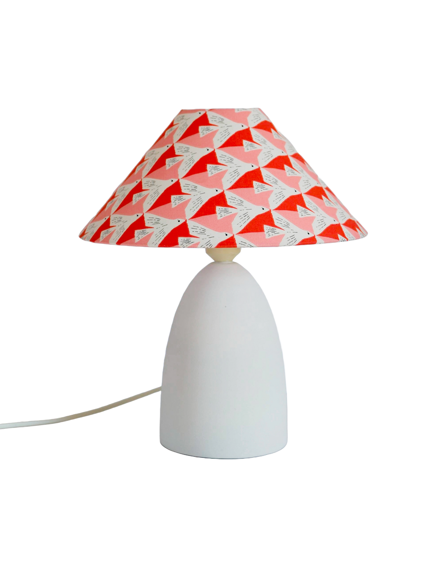 Petite lampe à poser avec pied en céramique et abat-jour coolie imprimé
