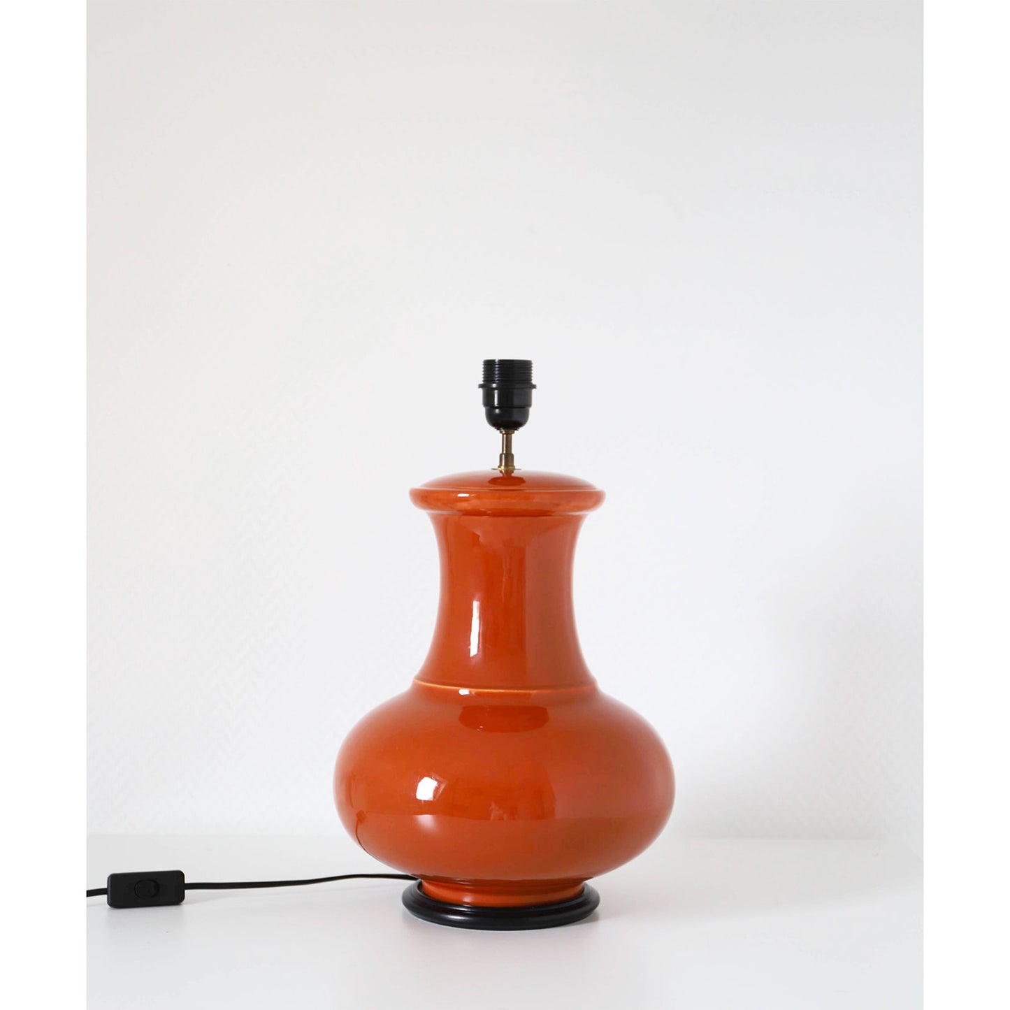 Lampe à poser vintage, pied en céramique et abat-jour imprimé