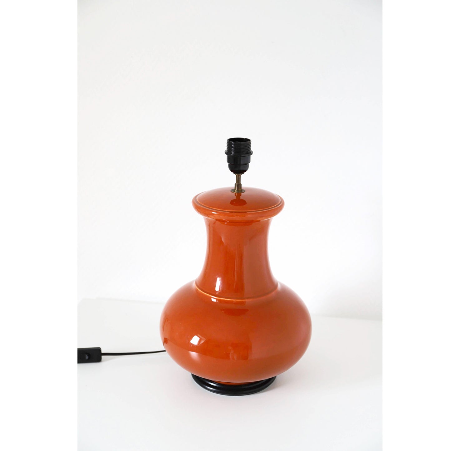 Lampe à poser vintage, pied en céramique et abat-jour imprimé
