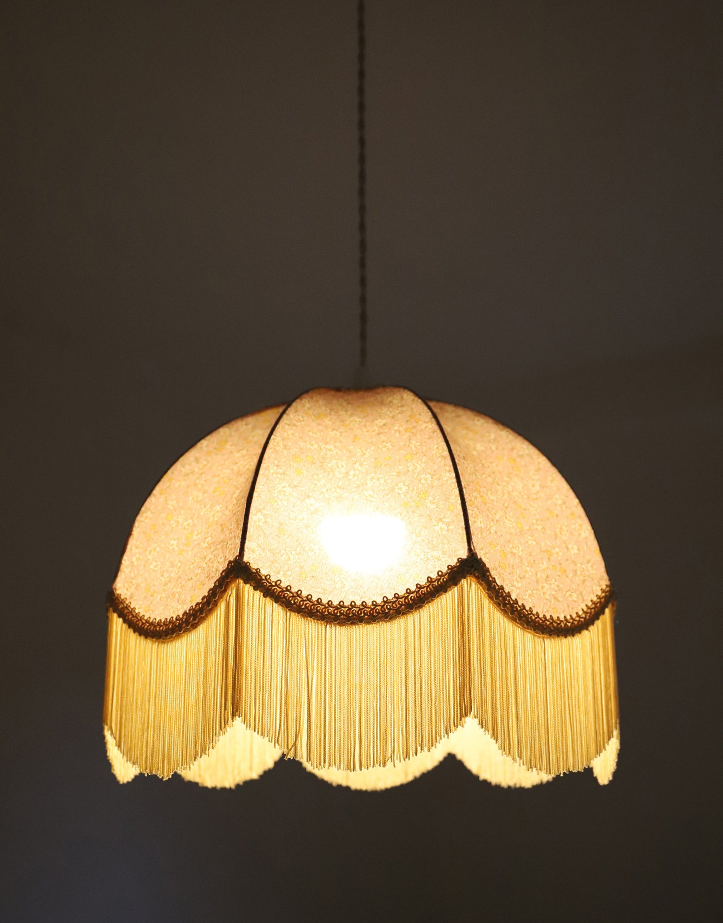 Suspension vintage pétale arrondi imprimée avec franges