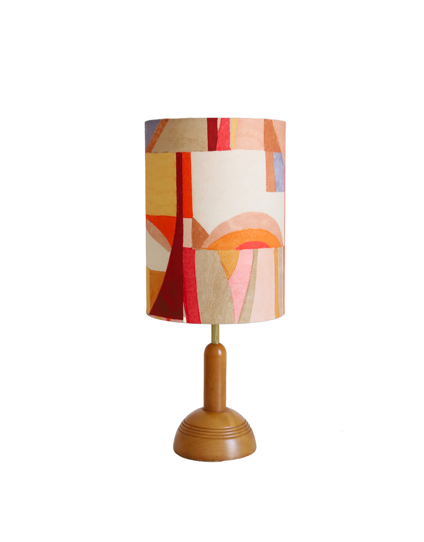 Lampe à poser, pied en bois et abat-jour bas imprimé