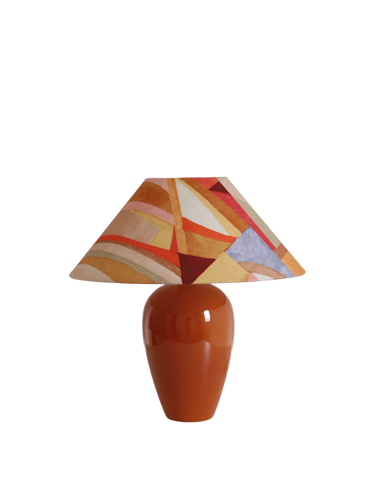 Lampe à poser, pied en céramique et abat-jour conique imprimé