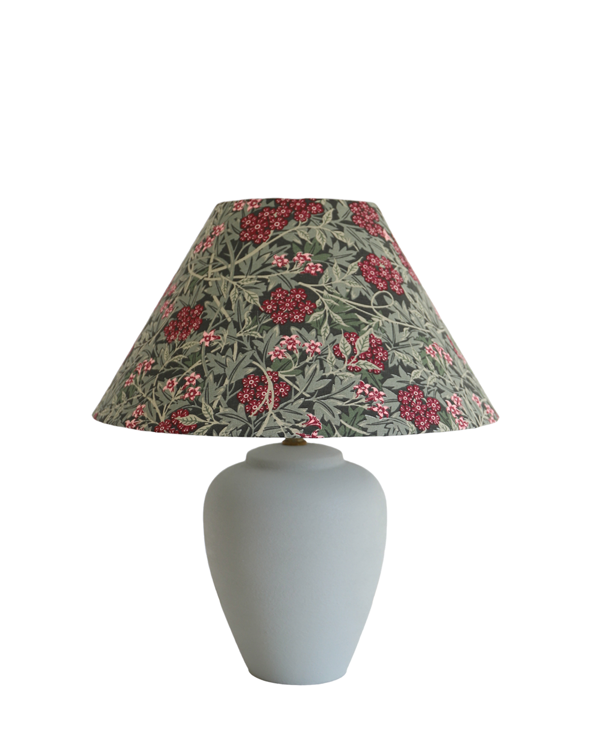 Lampe à poser, pied en céramique mate et abat-jour trapèze imprimé