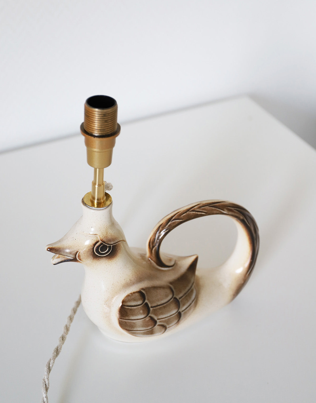 Lampe à poser, pied en céramique "oiseau" années 50