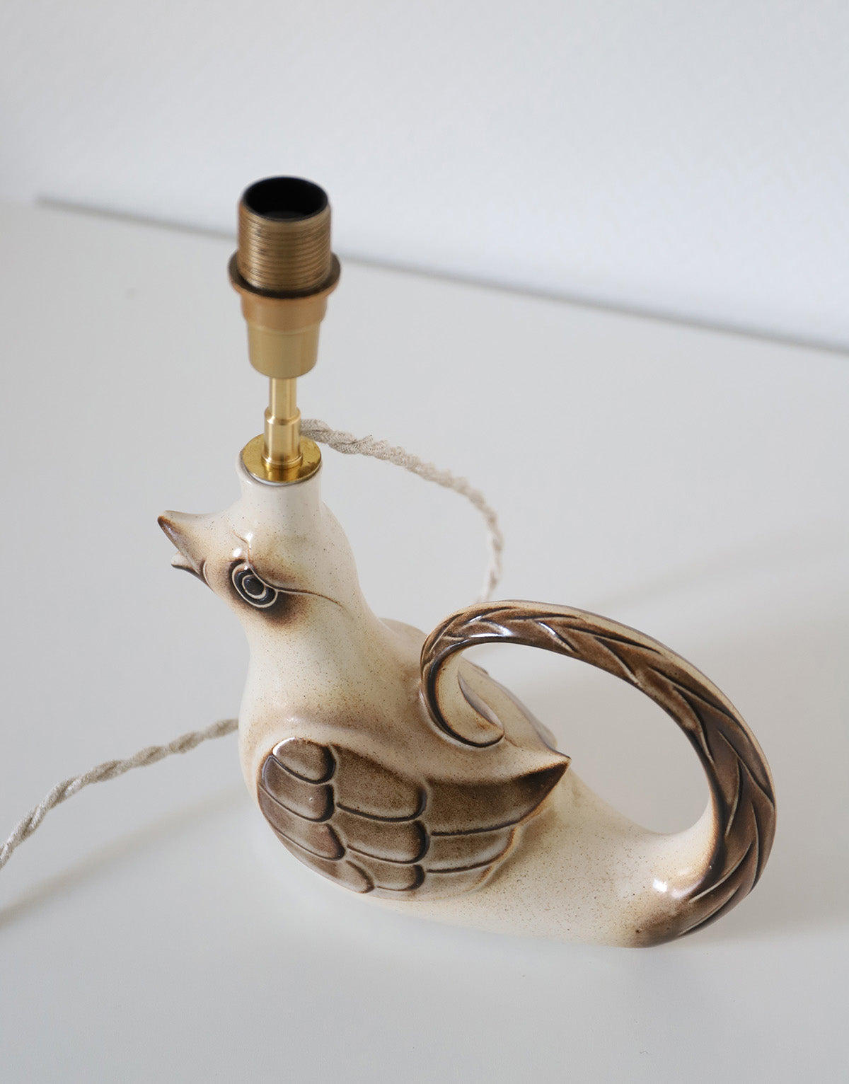 Lampe à poser, pied en céramique "oiseau" années 50