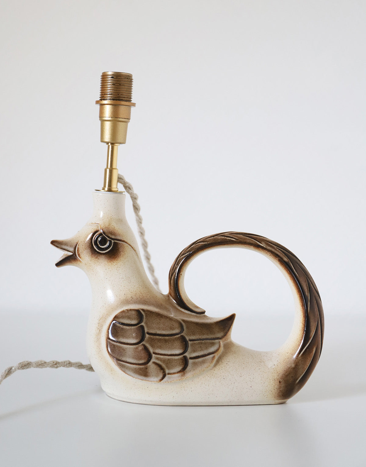Lampe à poser, pied en céramique "oiseau" années 50