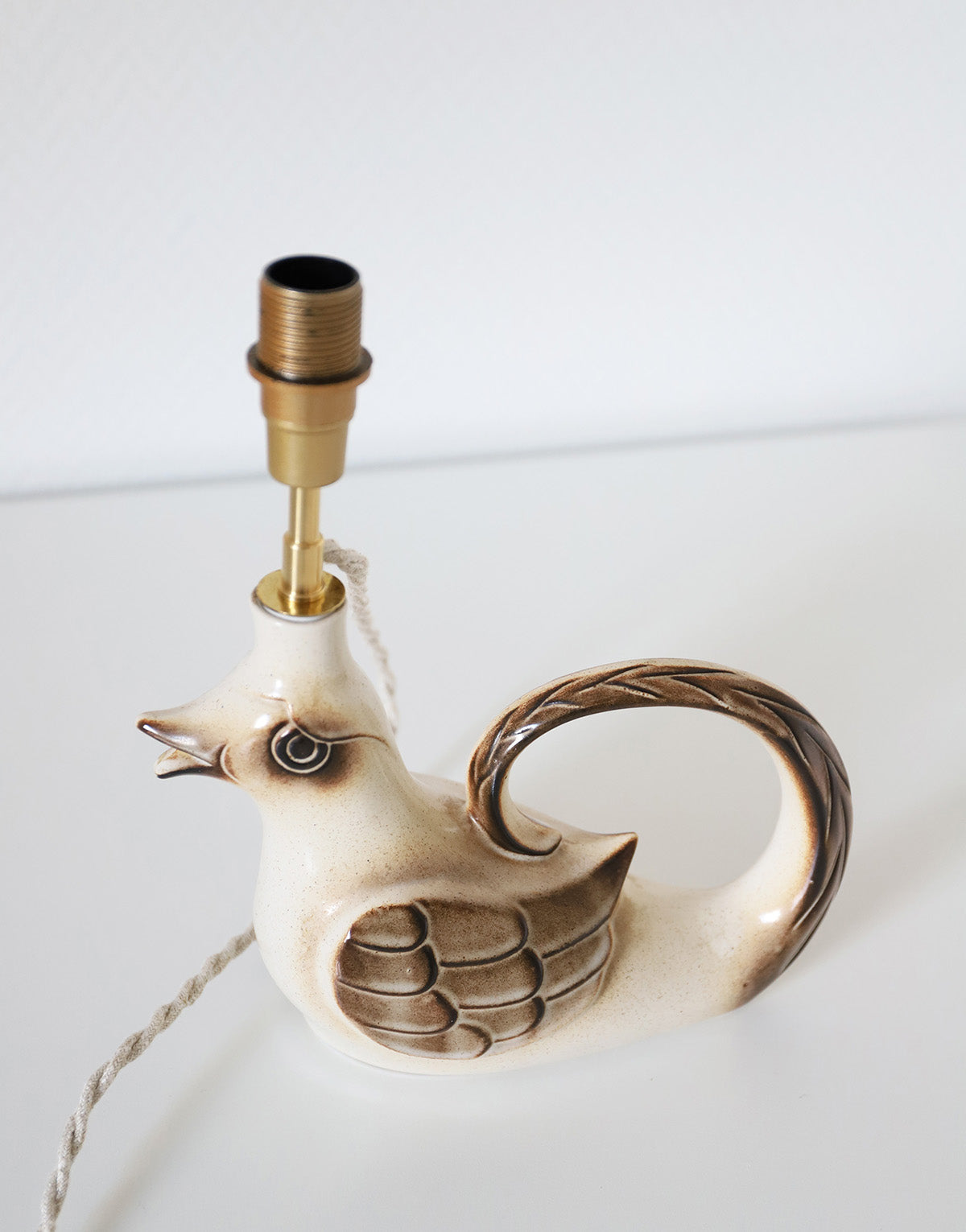 Lampe à poser, pied en céramique "oiseau" années 50