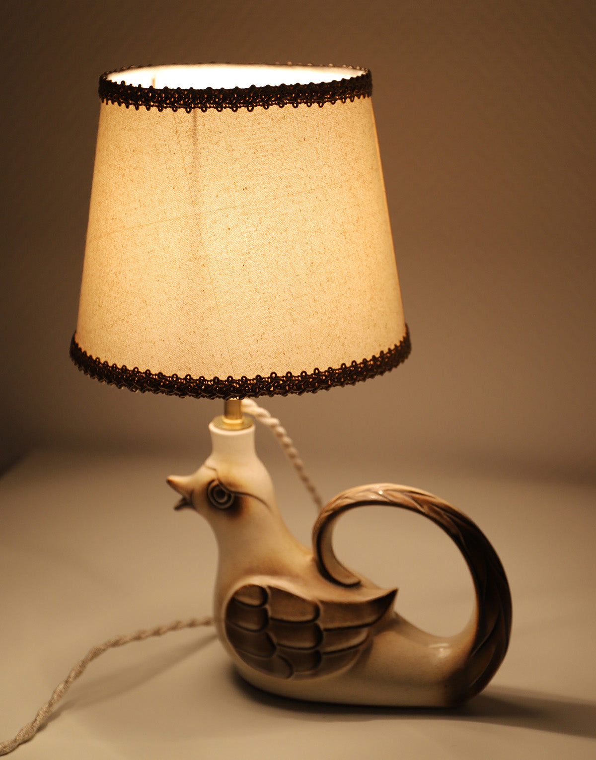 Lampe à poser, pied en céramique "oiseau" années 50