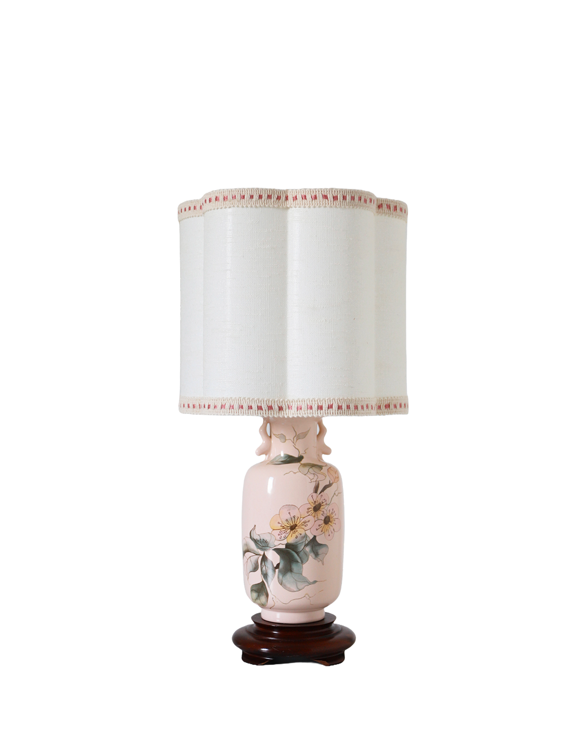 Petite lampe à poser, pied type vase et abat-jour forme florale