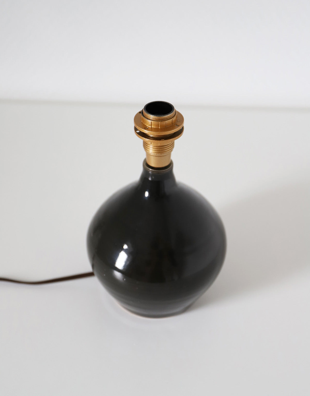 Lampe en grès émaillé années 70 abat-jour oval imprimé
