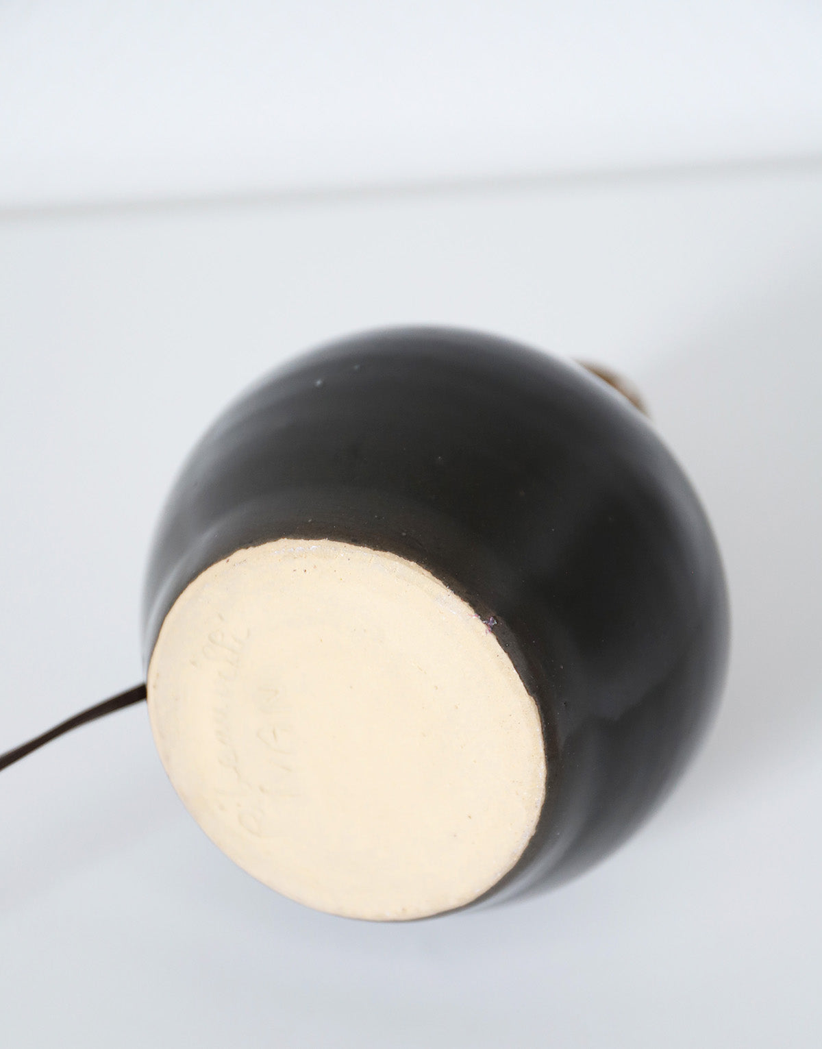 Lampe en grès émaillé années 70 abat-jour oval imprimé