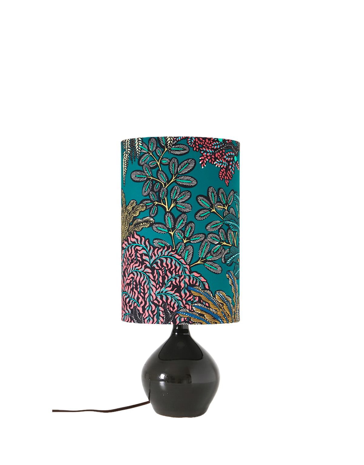 Lampe en grès émaillé années 70 abat-jour oval imprimé