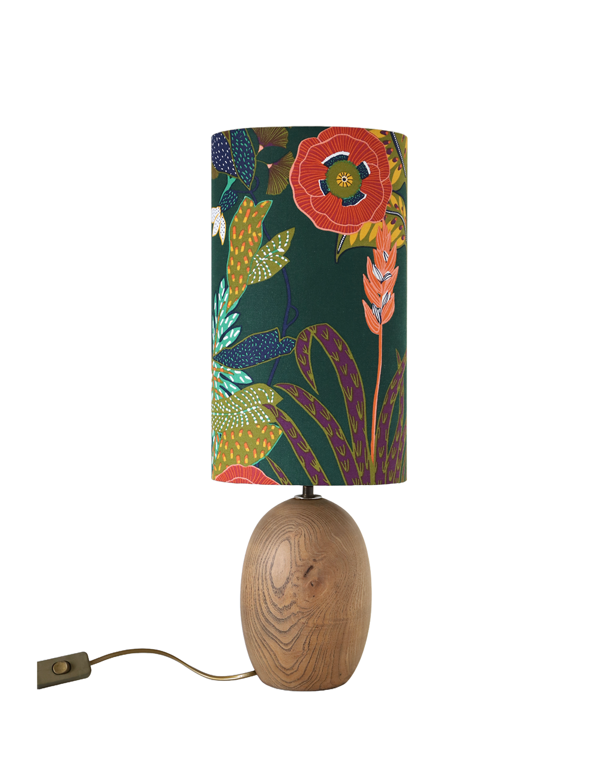 Lampe Upcyclée Mid-Century, Pied Bois et Abat-jour Jungle Florale