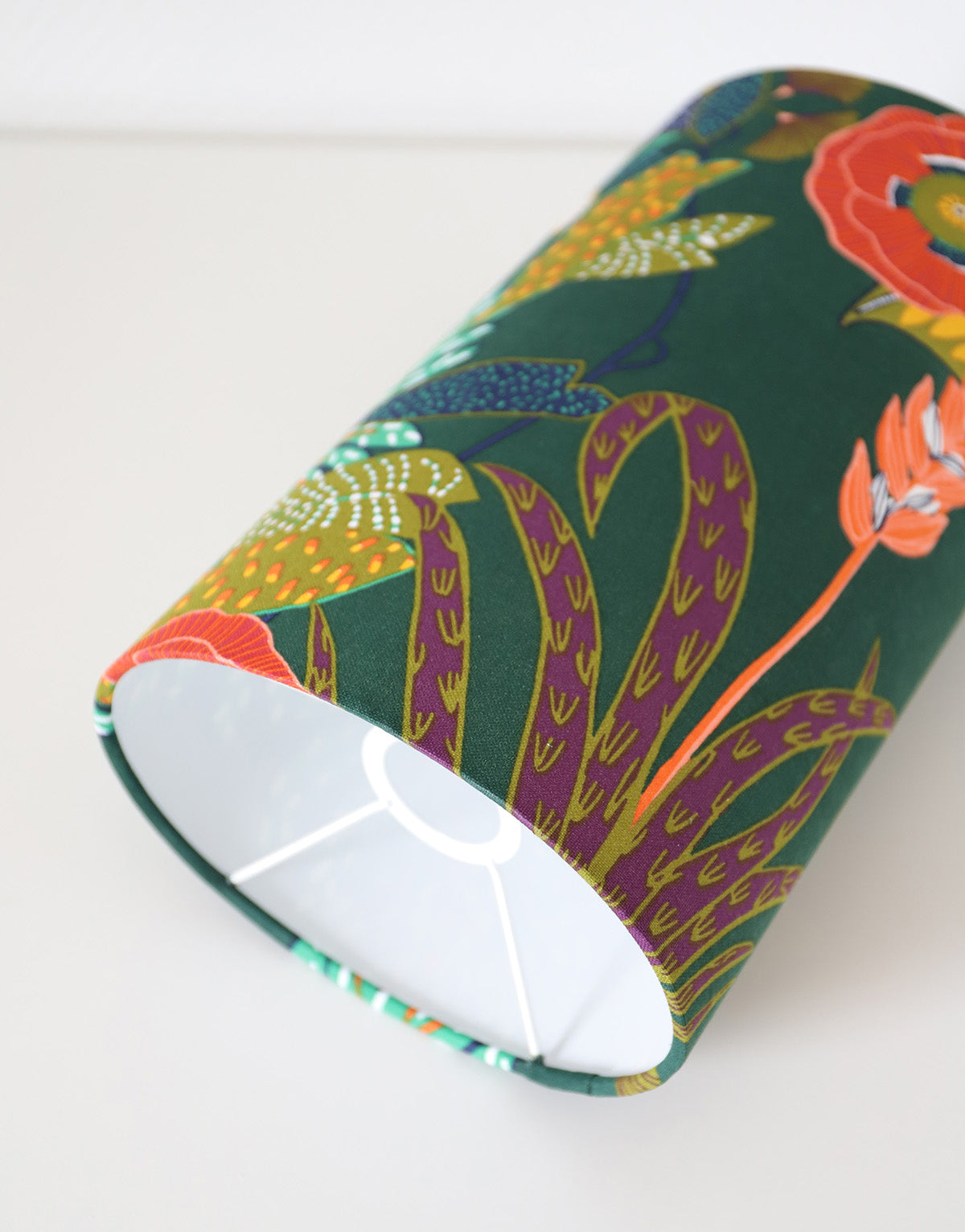 Lampe Upcyclée Mid-Century, Pied Bois et Abat-jour Jungle Florale
