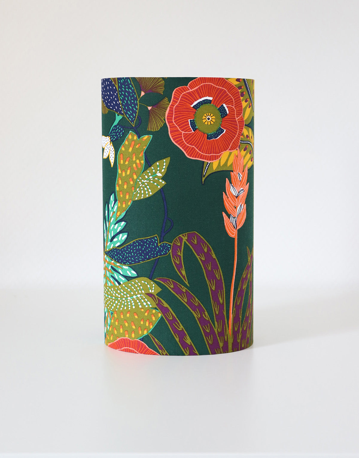 Lampe Upcyclée Mid-Century, Pied Bois et Abat-jour Jungle Florale