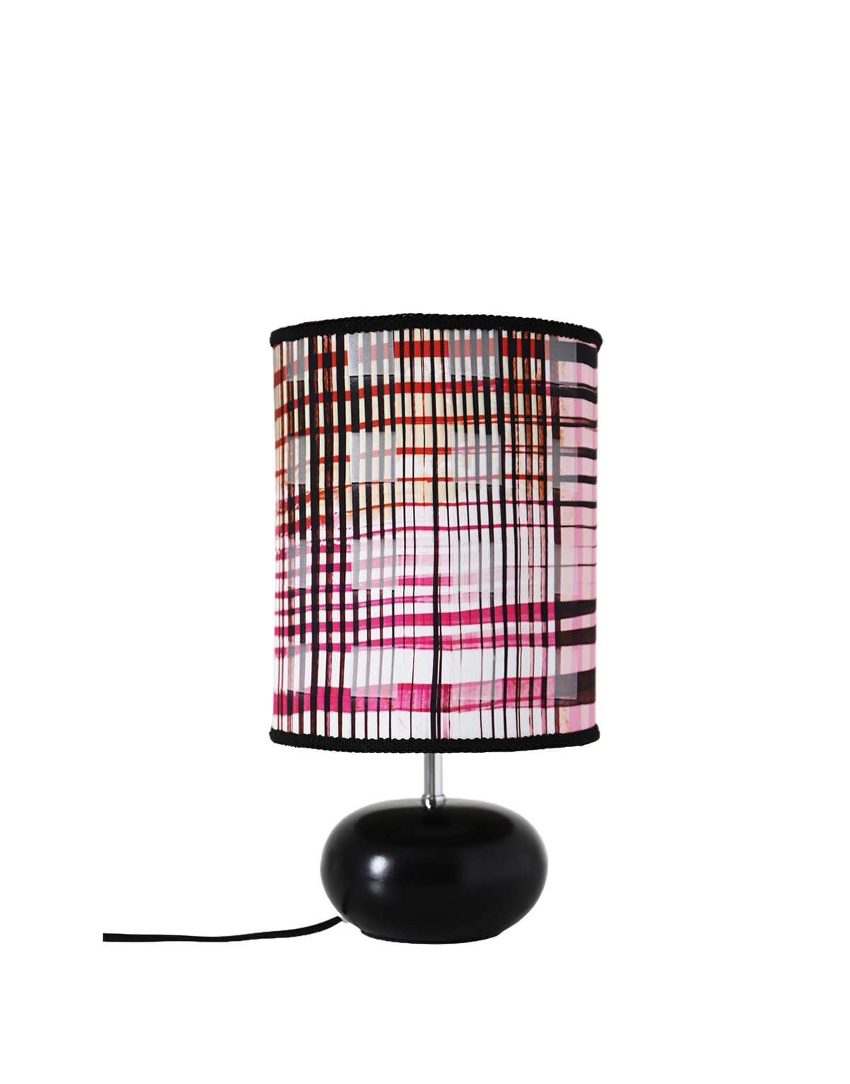 Lampe à poser, pied en céramique noir et abat-jour imprimé