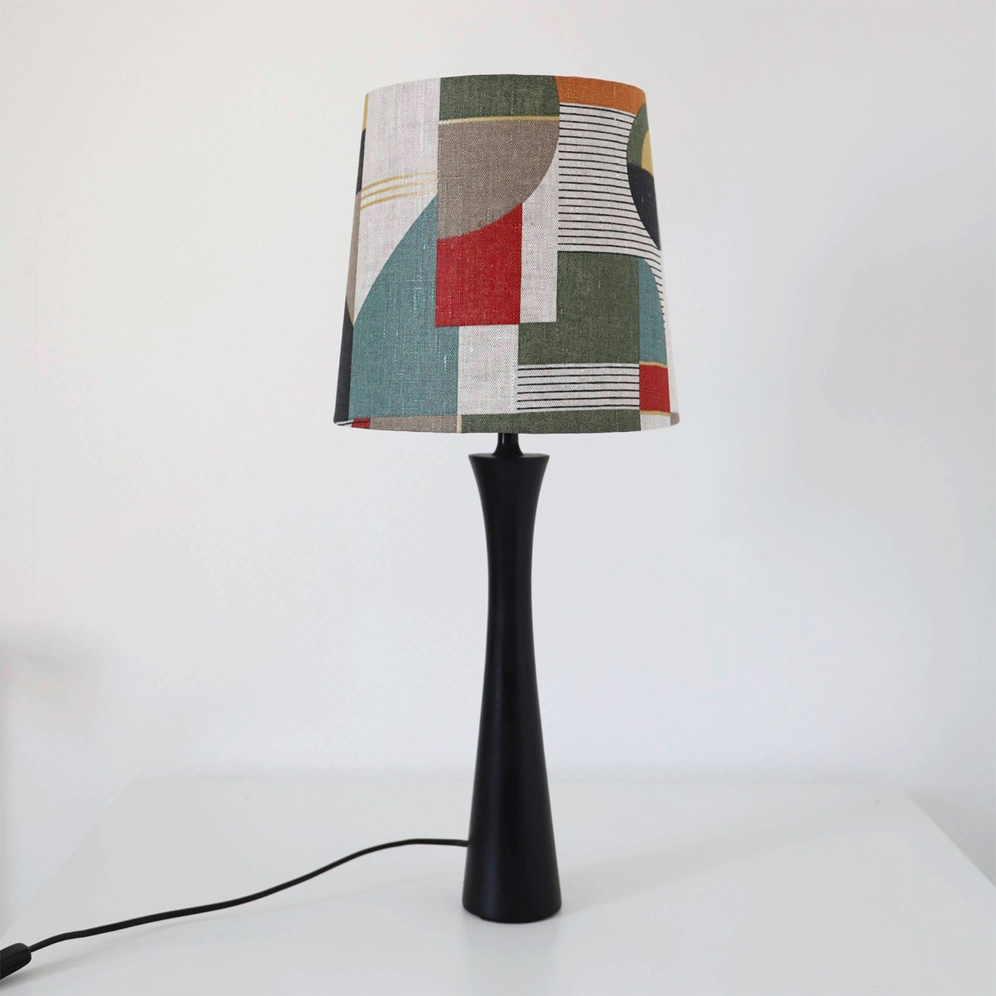 Lampe à poser vintage, abat-jour lin imprime retro