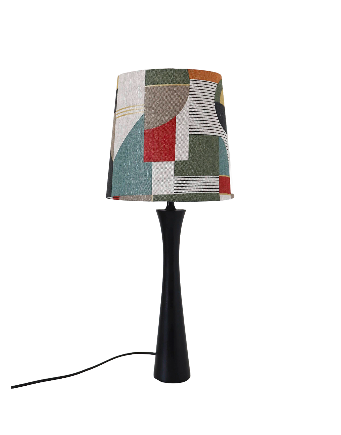 Lampe à poser vintage, abat-jour lin imprime retro