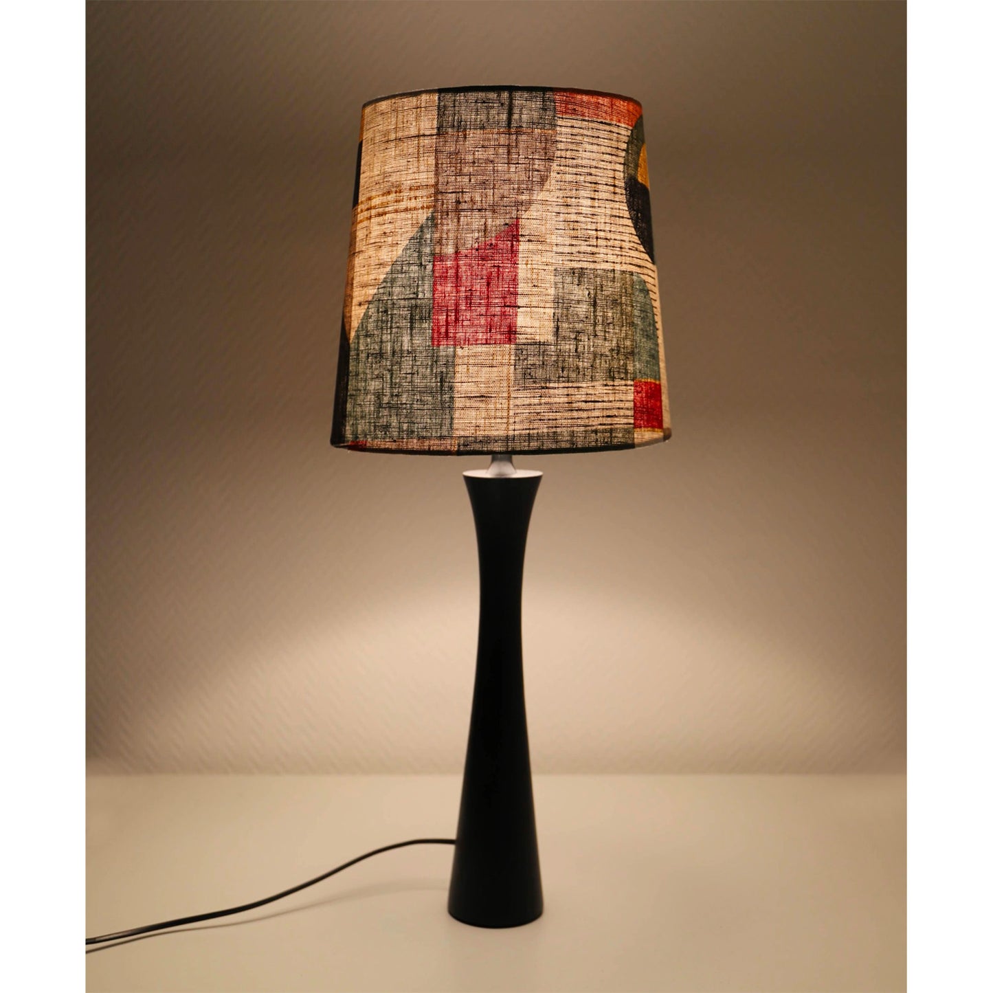 Lampe à poser vintage, abat-jour lin imprime retro