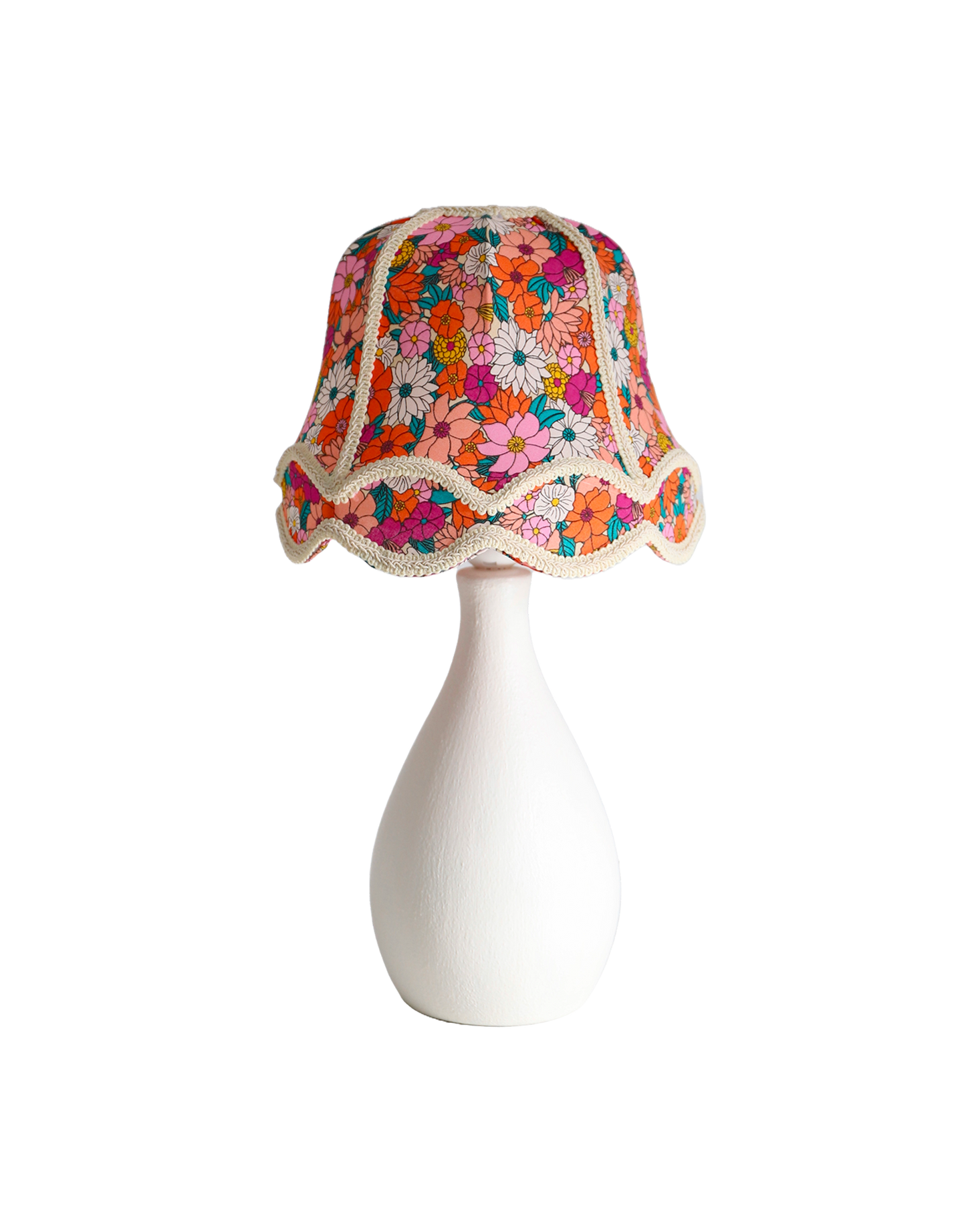 Lampe à poser, pied en céramique et abat-jour ancien forme "cloche"
