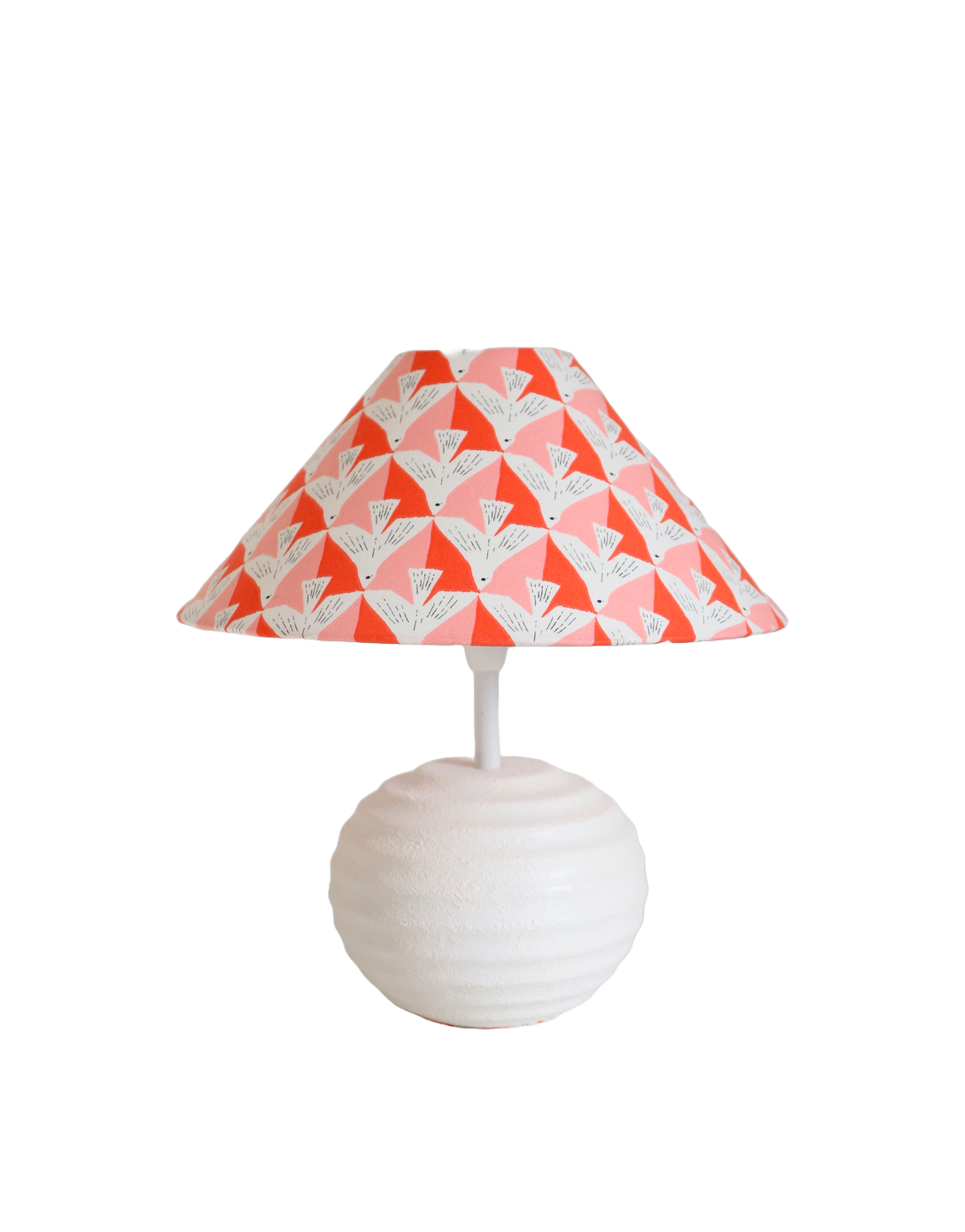 Petite lampe à poser, pied en céramique et abat-jour conique imprimé