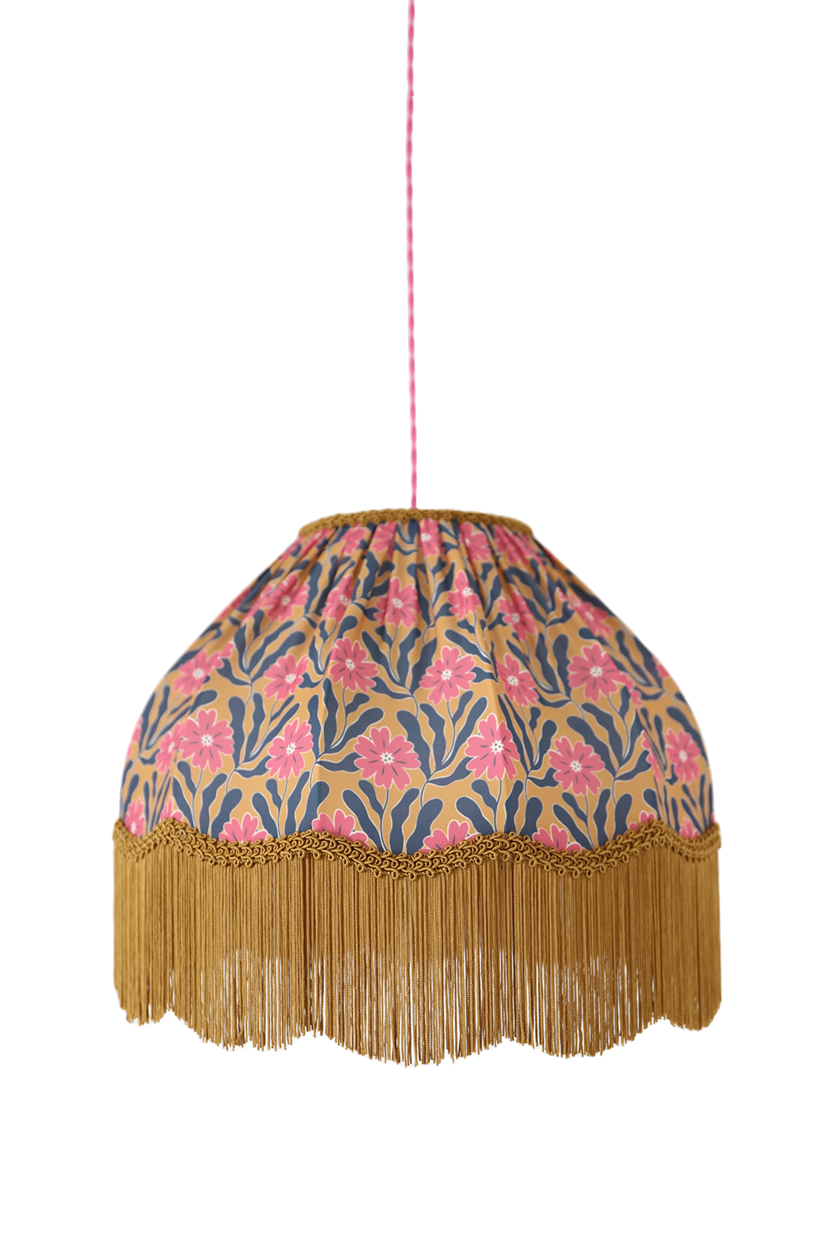 Suspension vintage Dôme bas arrondi, imprimée floral avec franges