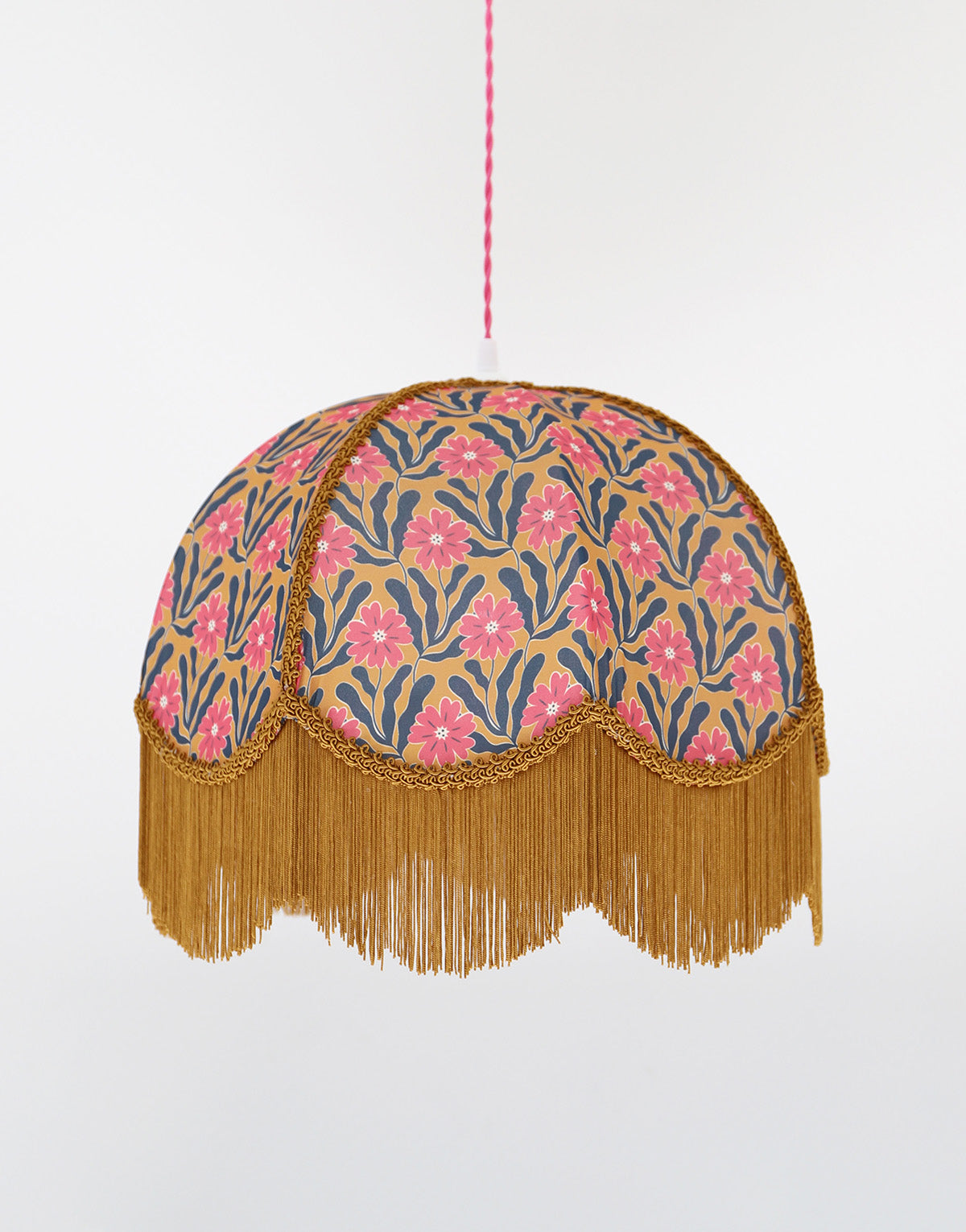 Suspension vintage pétale arrondi imprimée avec franges