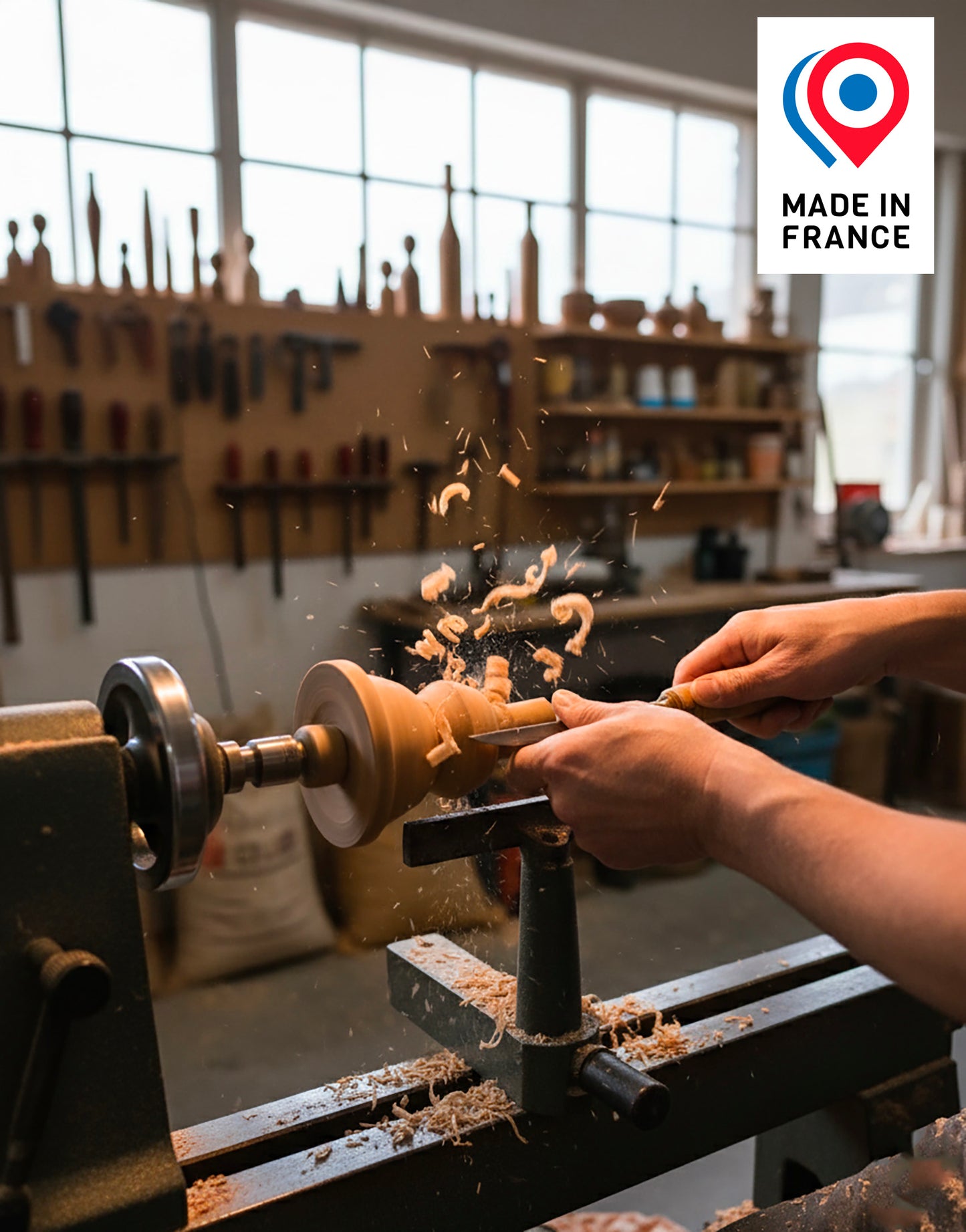 Suspension plissée Olga en toile de coton à grands carreaux beige & bijou noyer