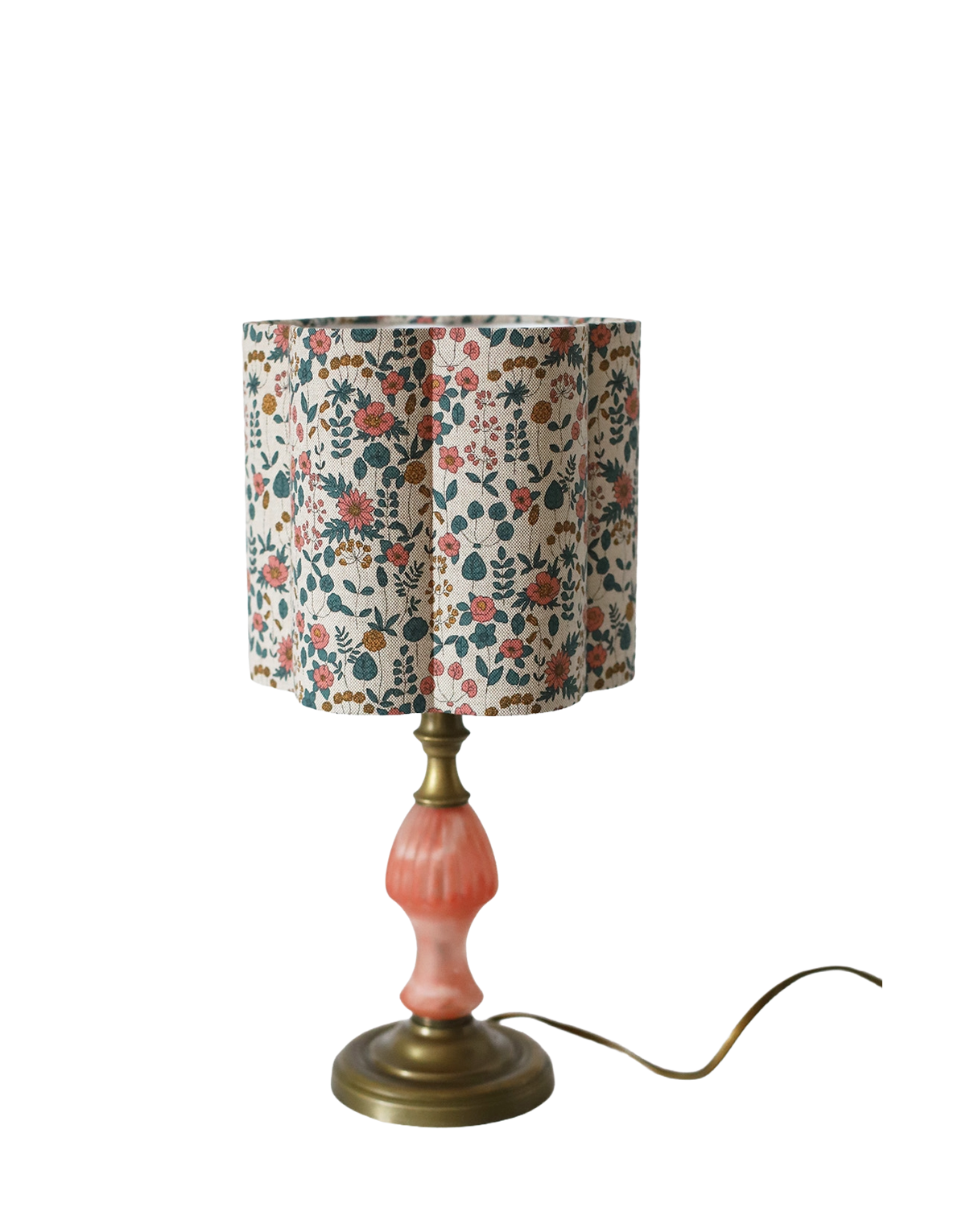 lampe à poser, pied en laiton et verre vintage, abat-jour neuf fabriqué en France