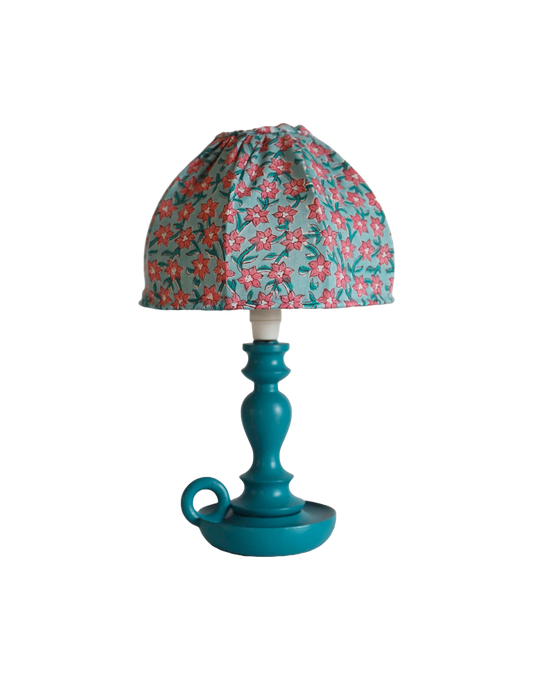 Petite lampe bougeoir à poser, abat-jour fleurie