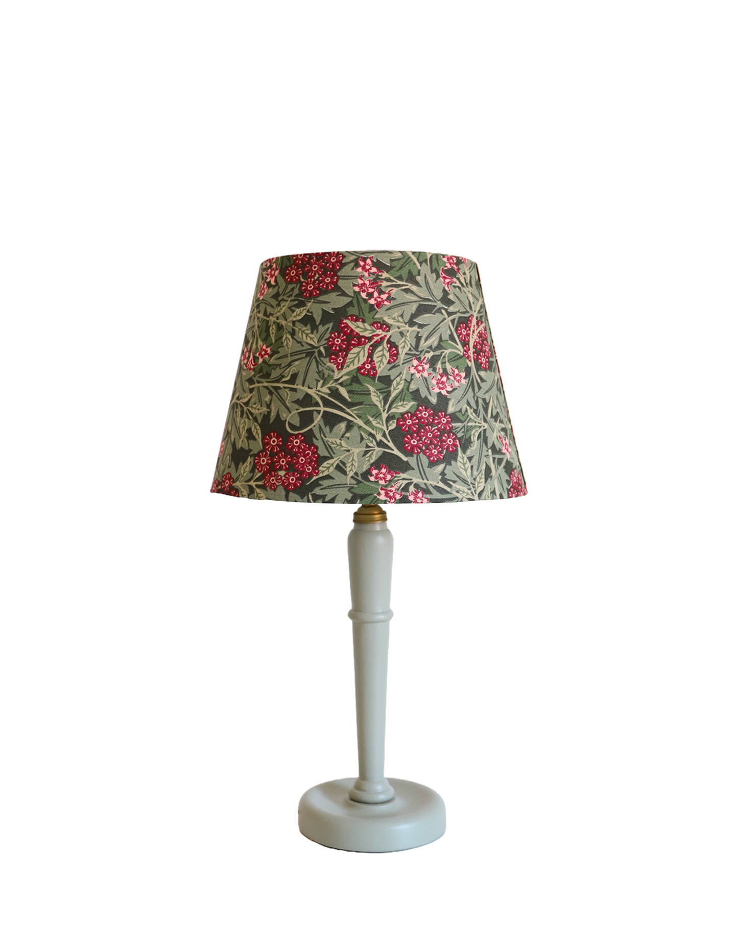 Lampe à poser, pied en bois et abat-jour ancien imprimé