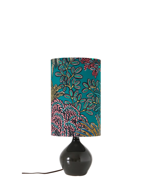 Lampe en grès émaillé années 70 abat-jour oval imprimé