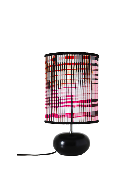 Lampe à poser, pied en céramique noir et abat-jour imprimé