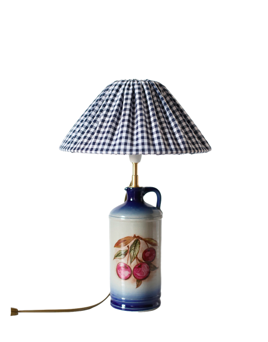 Lampe à poser, pied en grés d'Alsace et abat-jour vichy plissé