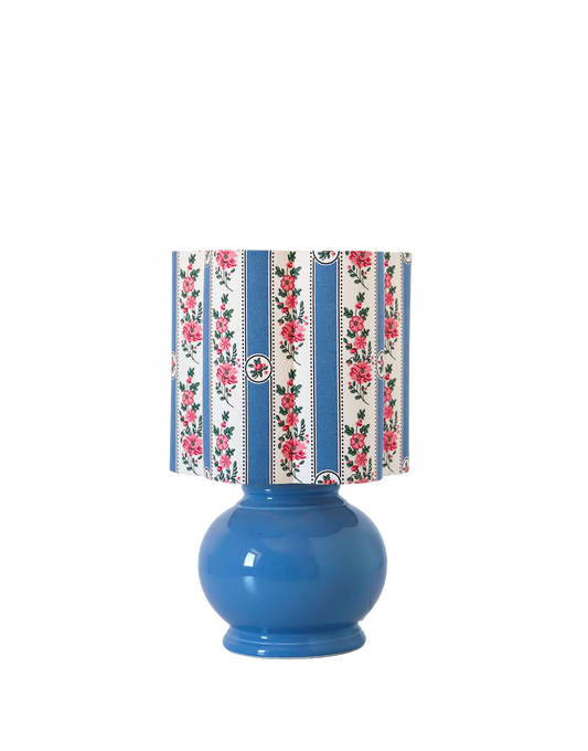 Lampe à poser vintage, pied boule années '80 et abat-jour imprimé