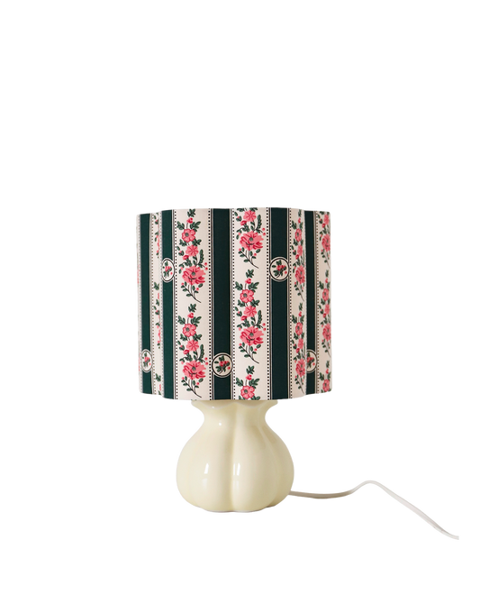 Lampe à poser vintage, pied céramique années '70 et abat-jour imprimé