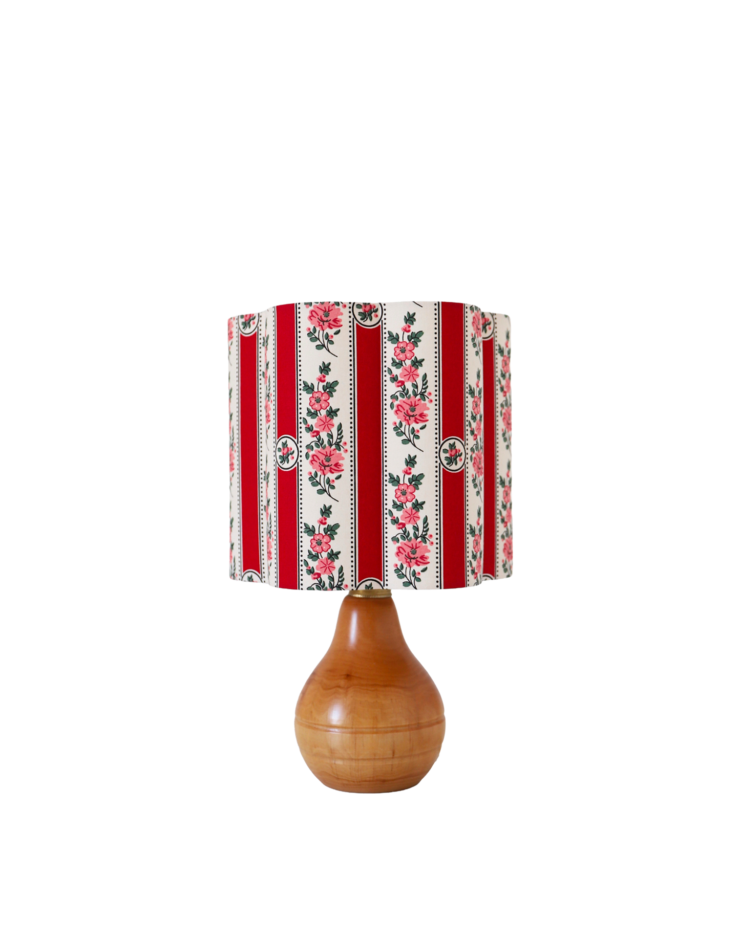 Lampe à poser vintage, pied en bois années '60 -'70 et abat-jour imprimé