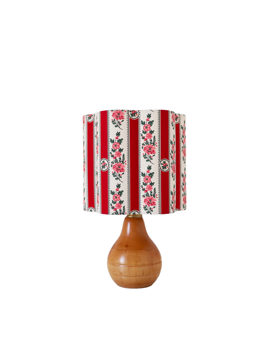 Lampe à poser vintage, pied en bois années '60 -'70 et abat-jour imprimé