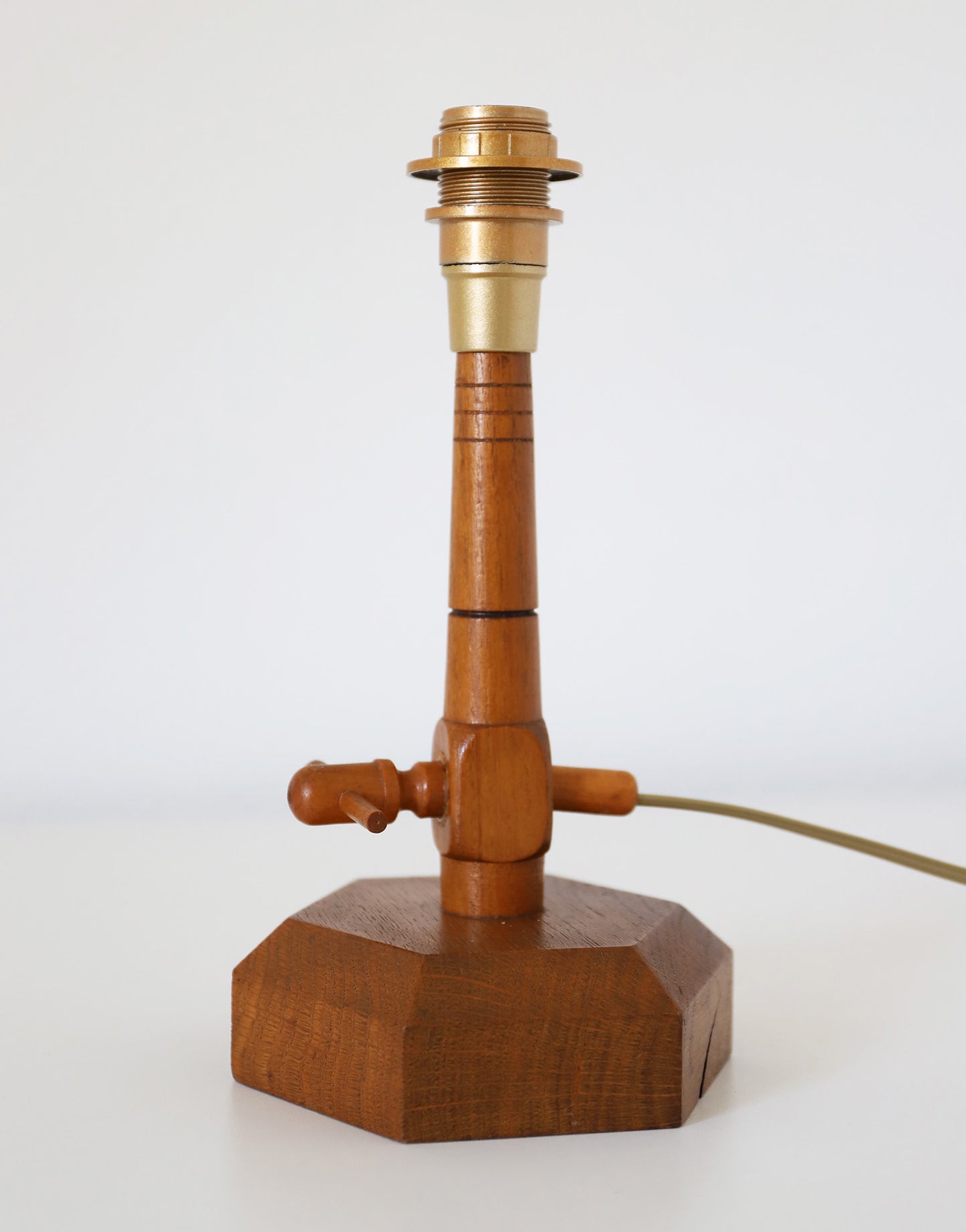 Lampe à poser vintage, pied bois tourné années '50 et abat-jour imprimé