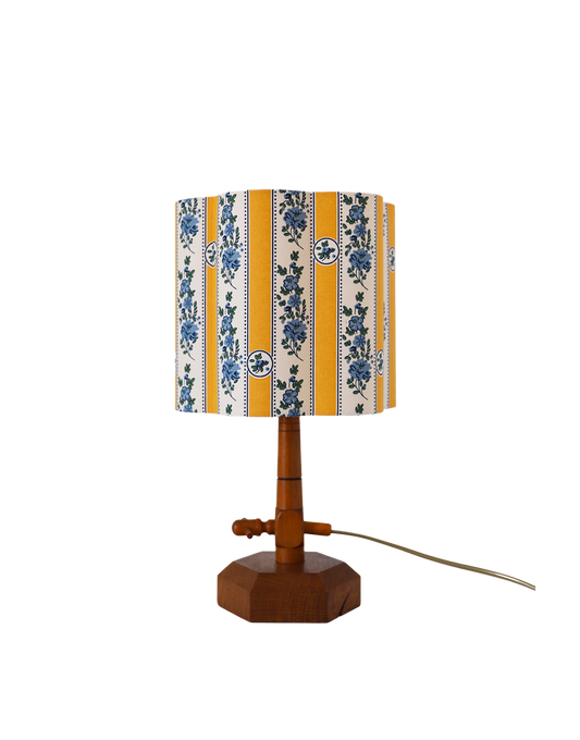 Lampe à poser vintage, pied bois tourné années '50 et abat-jour imprimé