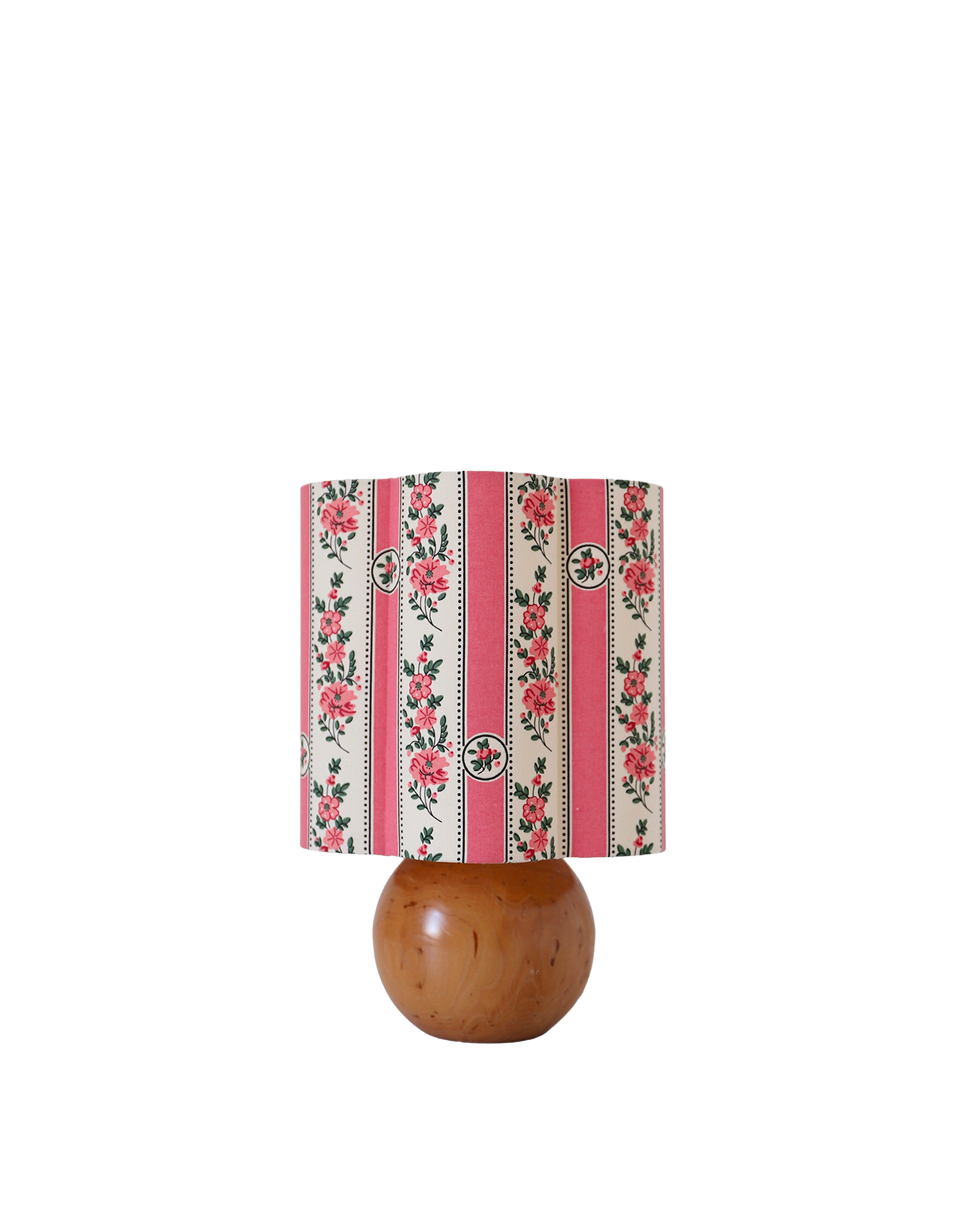 Lampe à poser vintage, pied boule années '70 et abat-jour imprimé