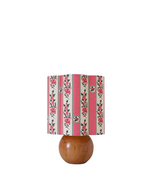 Lampe à poser vintage, pied boule années '70 et abat-jour imprimé