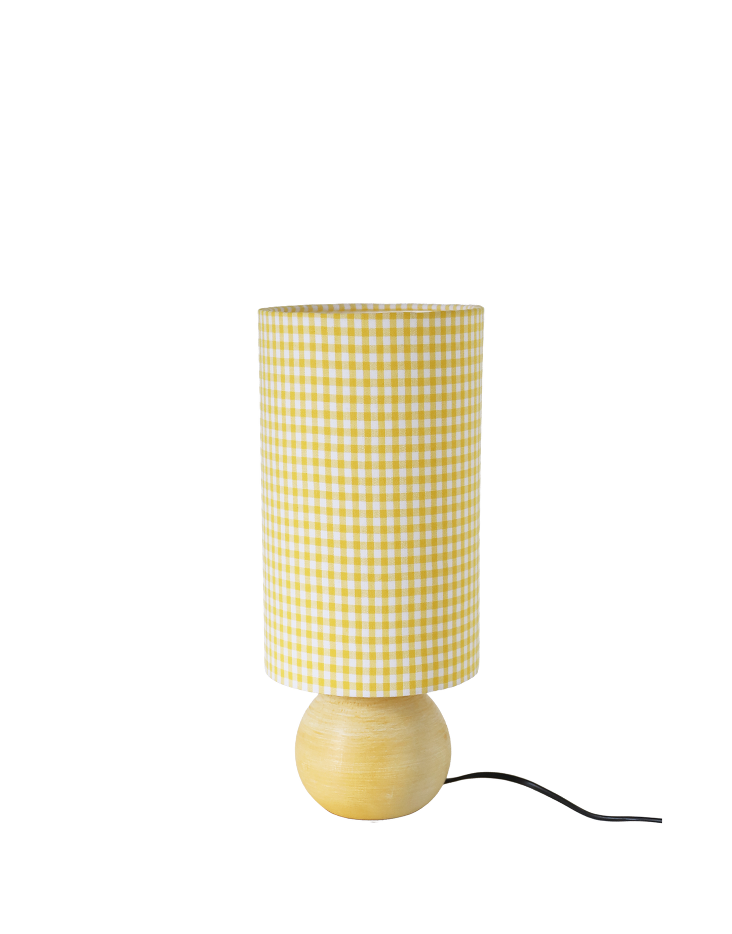 Lampe à poser vintage – Bois tourné et Vichy jaune