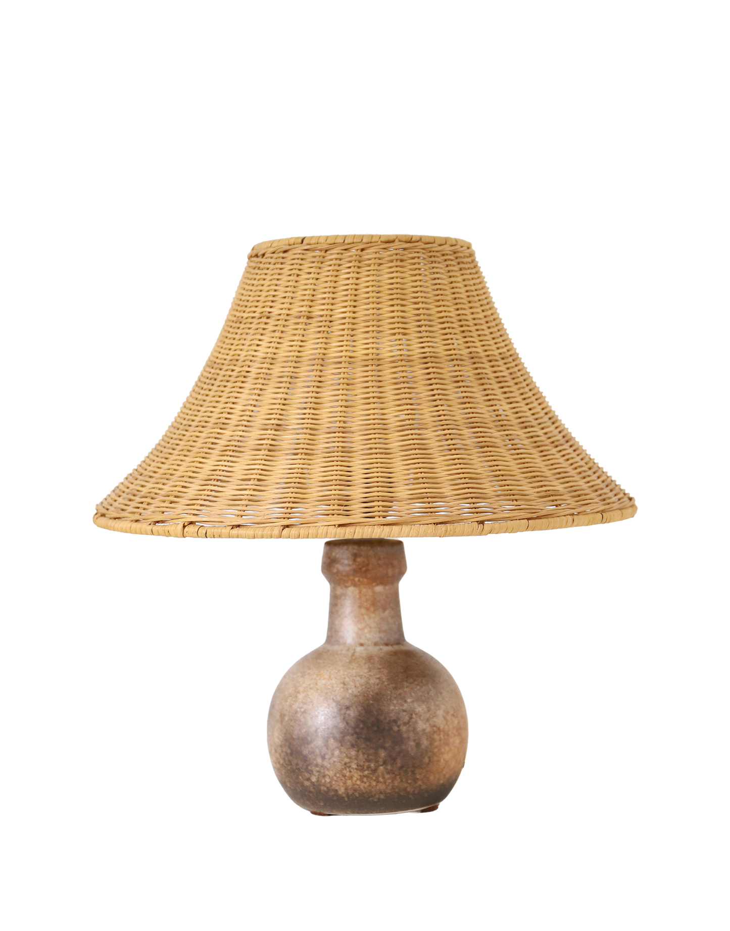 Lampe à poser – Céramique vintage 60s et abat-jour en rotin