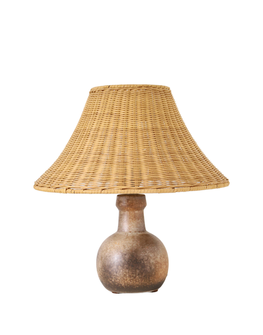 Lampe à poser – Céramique vintage 60s et abat-jour en rotin