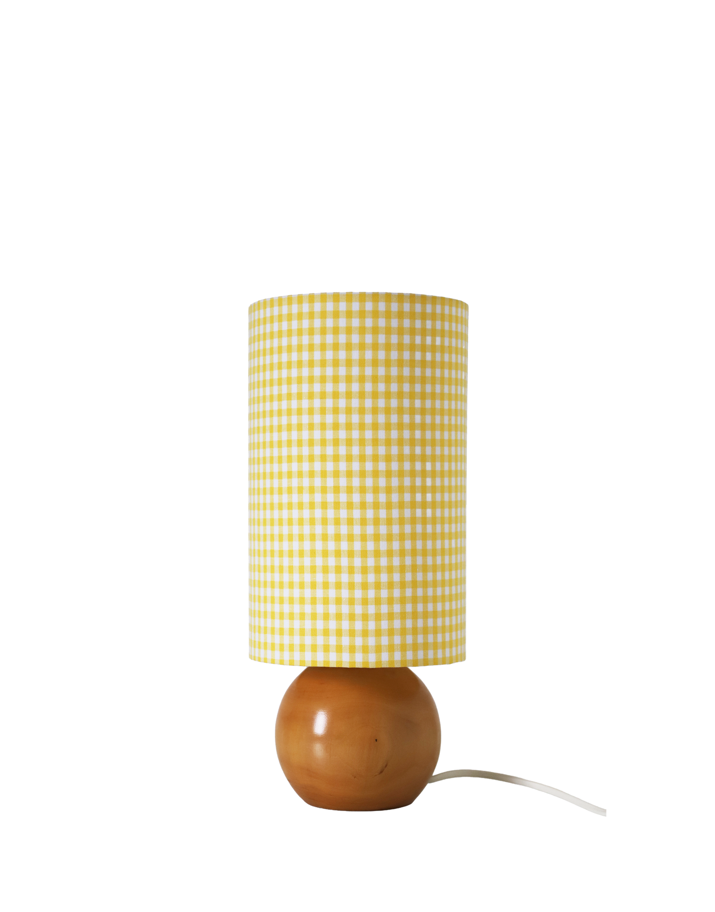 Lampe à poser artisanale – Bois tourné et Vichy Jaune