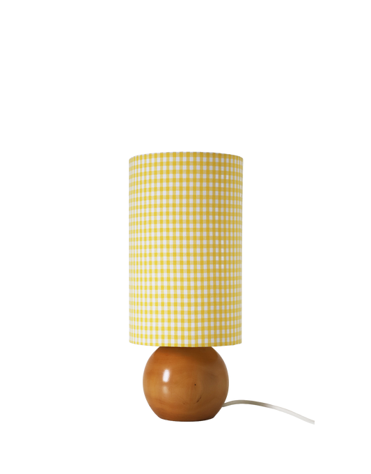 Lampe à poser artisanale – Bois tourné et Vichy Jaune