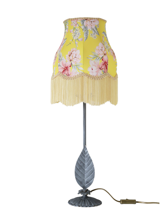 Lampe à poser – Pied vintage et Abat-jour Floral à Franges