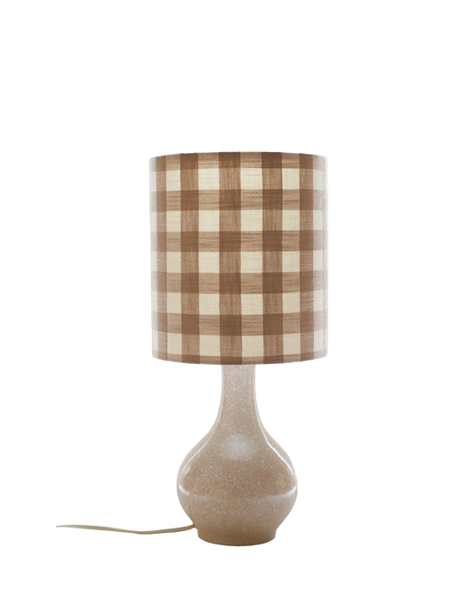 Lampe à poser vintage, pied en céramique années 50 et abat-jour vichy beige