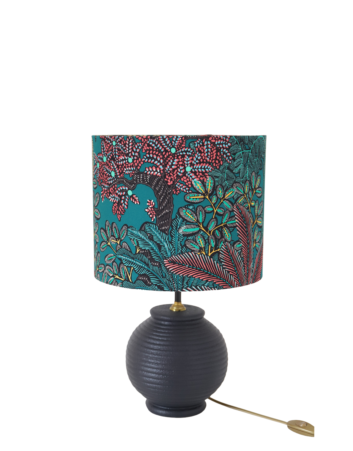 Lampe vintage recyclée — Pied noir et abat-jour Jardin Tropical
